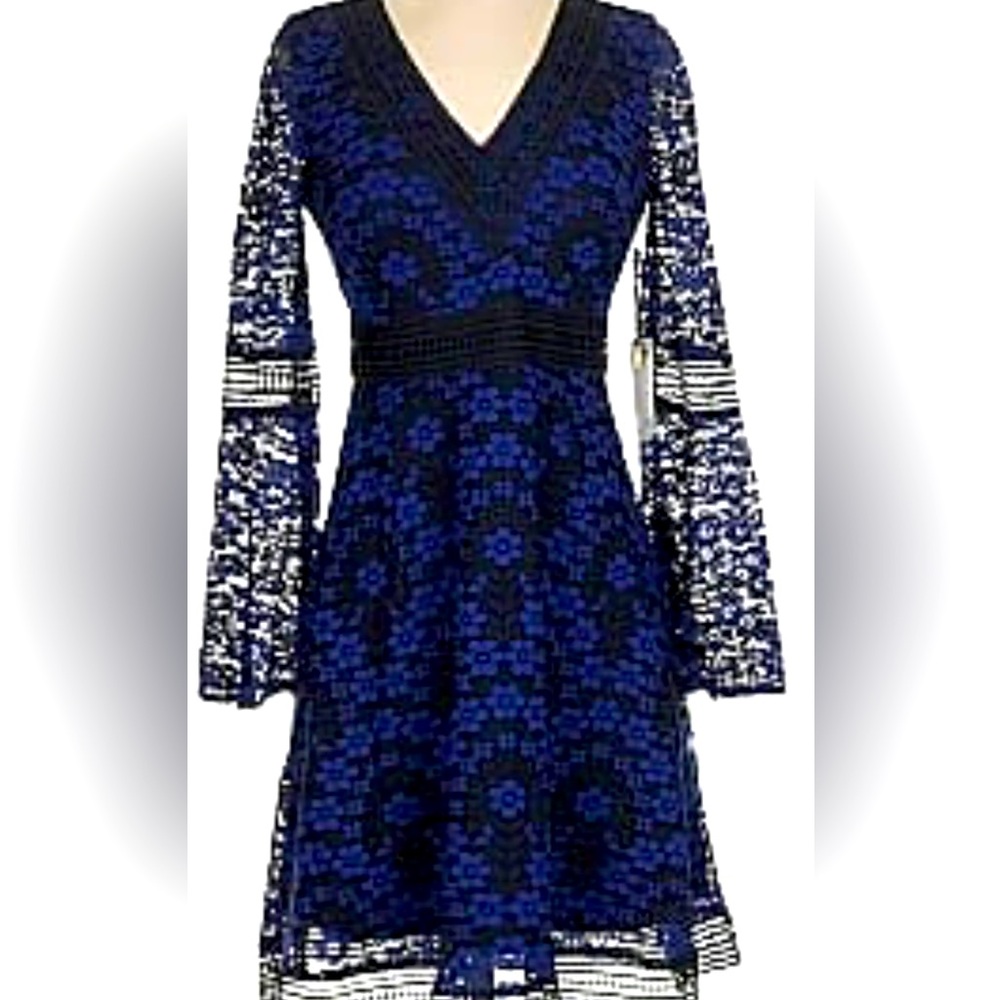 Kensie Blue and Black Lace Floral Dress